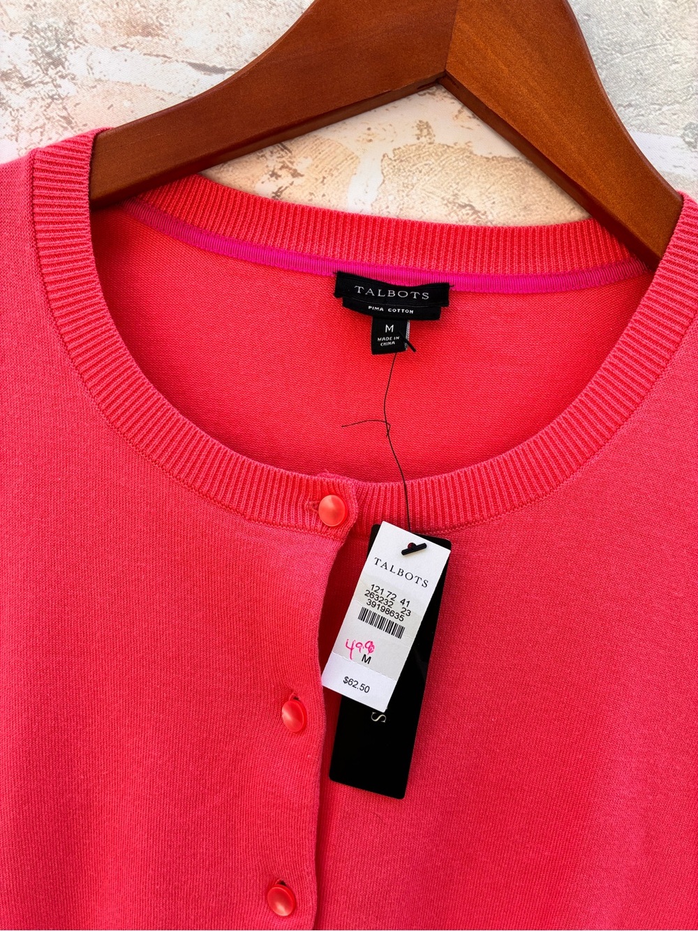 New Talbots Size L Charming cotton Cardigan sweater coral red - Picture 4 of 8